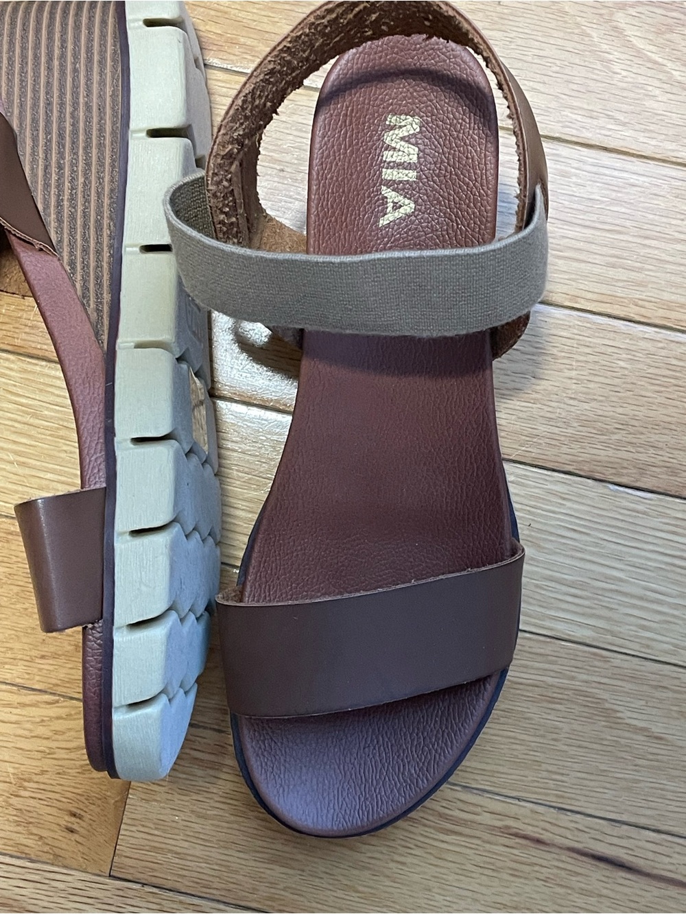 MIA Women’s Brown and Tan Casual Strap Sandals